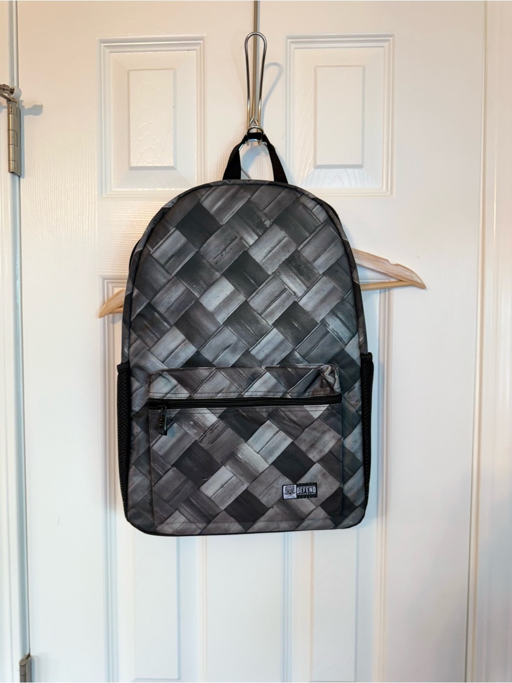 Men's Gray Patterned Backpack with Front Zip Pocket